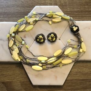 Vintage - Fun & Unique! - Statement Yellow Necklace & Earrings Set - Stamped